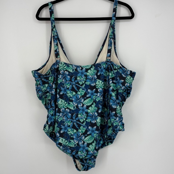 Disney Womens 2X One Piece Swim Bathing Suit Blue Green Tropical Mickey Mouse - Picture 5 of 7